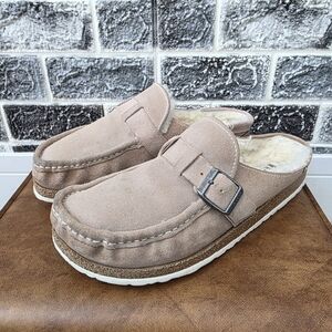 Birkenstock Unisex Tan Suede Fur Clogs Size L10 M8